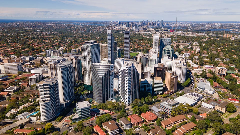 Chatswood Central Business District from the air