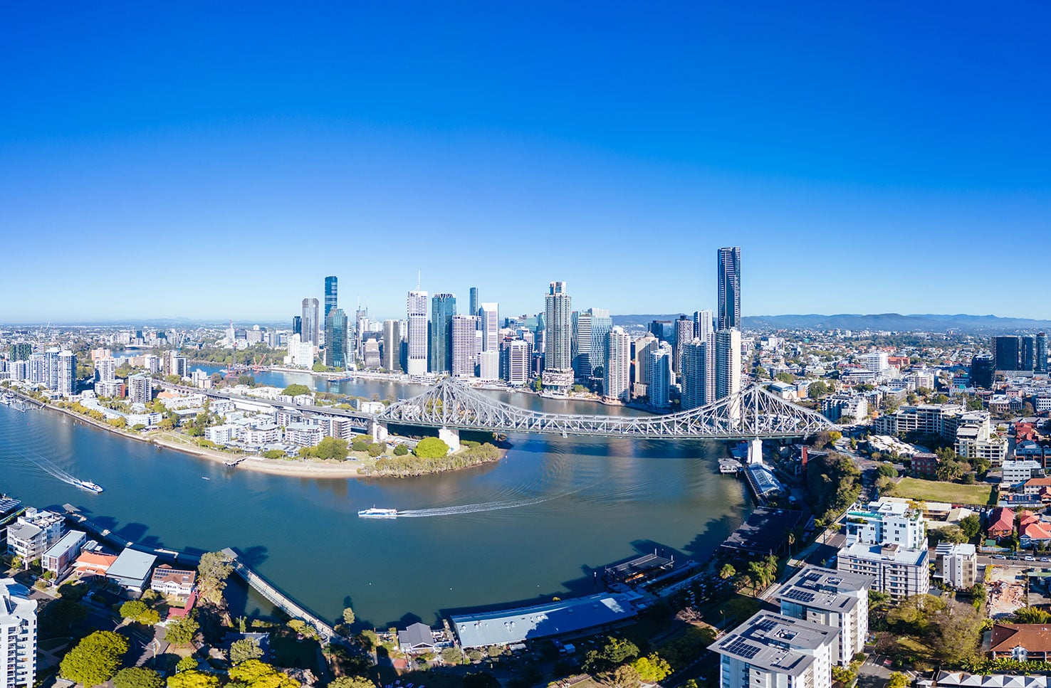 Brisbane skyline and the Story Bridge above Howard Street Wharfs
