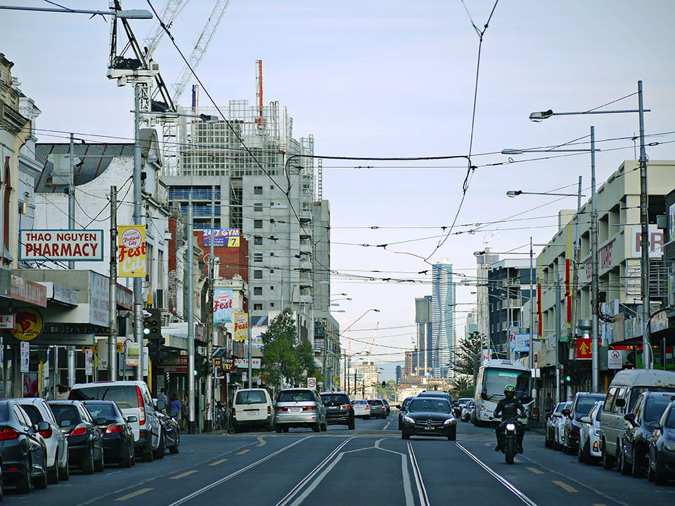 Busy Melbourne Street in Footscray