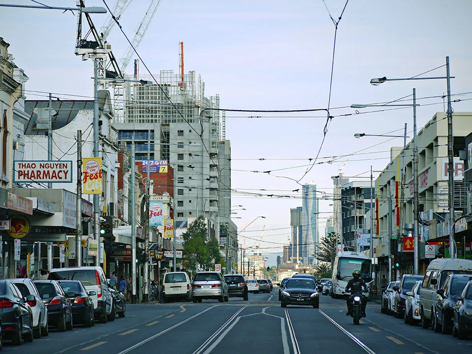 Busy Melbourne Street in Footscray