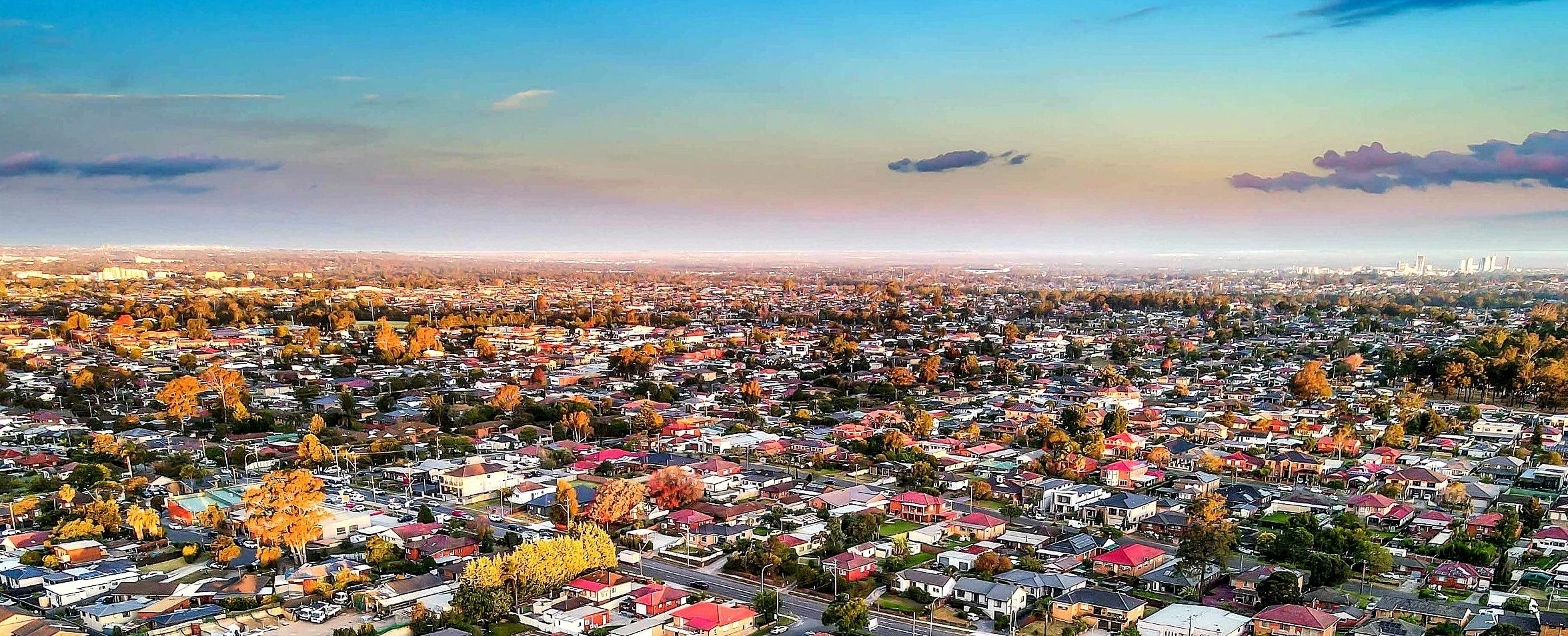 Aerial view of south-western Sydney, from the Fairfield skyline to Liverpool